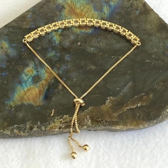 Sterling Silver 925 Yellow Gold Vermeil CZ Tennis Bracelet 6-8" Bolo Box Chain - Picture 4 of 16